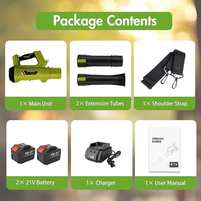 Leaf Blower Cordless 650CFM 280MPH Electric Leaf Blower with 2 x 6.0Ah Battery Operated 21V Powered, 6 Speed Mode, Handheld Blowers 2 Extended Tubes for Lawn Care, Patio, Dust, Blowing Leaves, Snow