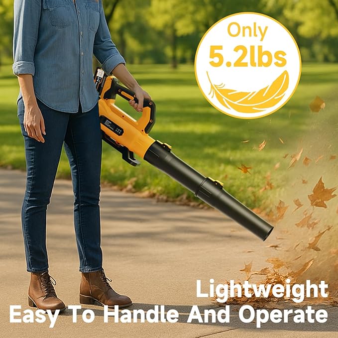 Leaf Blower Cordless with 2¡¿ 5.0Ah Batteries and Charger, 21V Electric, Lightweight Battery Powered Blowers for Lawn Care, Yard, Patio Cleaning, Blowing Leaves & Dust, Yellow