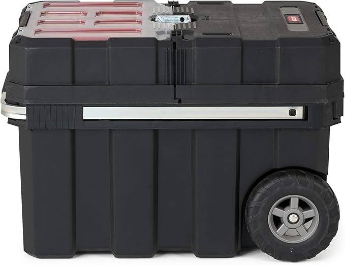 Keter Masterloader Resin Rolling Tool Box with Locking System and Removable Bins ? Perfect Organization and Storage Chest for Power Drill, Tape Measure, and Screwdriver Set, Black