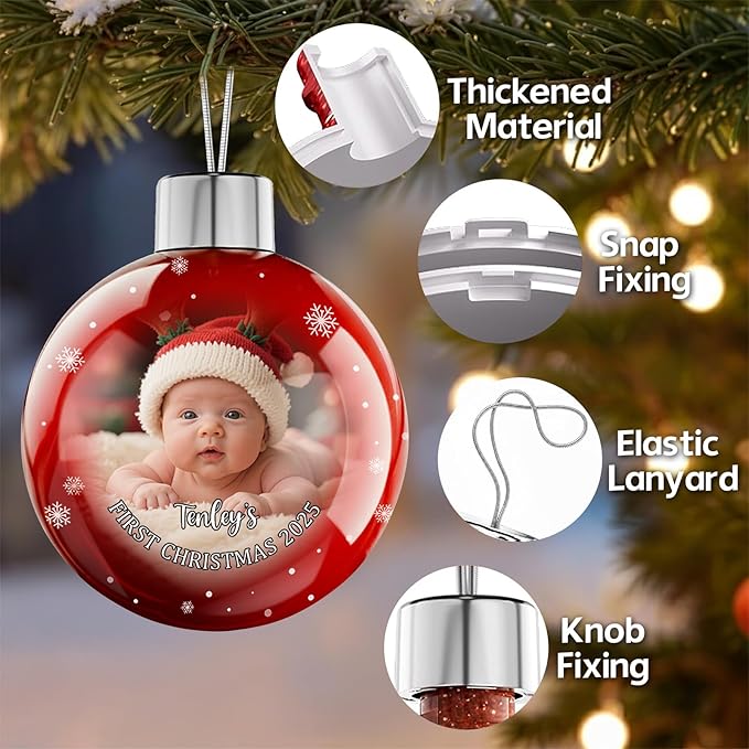 Personalized Babys First Christmas Ornament 2025 Girl Boy - Custom Christmas Balls, Xmas Newborn Gifts Keepsake Babys 1st Year Ornaments, Elegant Christmas Decor for New Parents
