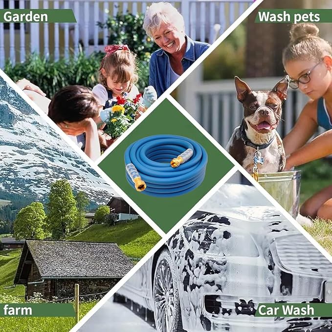 Heavy Duty Premium Garden Hose 50ft x 5/8, 300PSI Working, 1000PSI Burst, Hybrid Rubber Water Hose with Transparent Swivel Handle - Hot/Cold Water - Five Layered Braiding with Brass fittings (Blue)