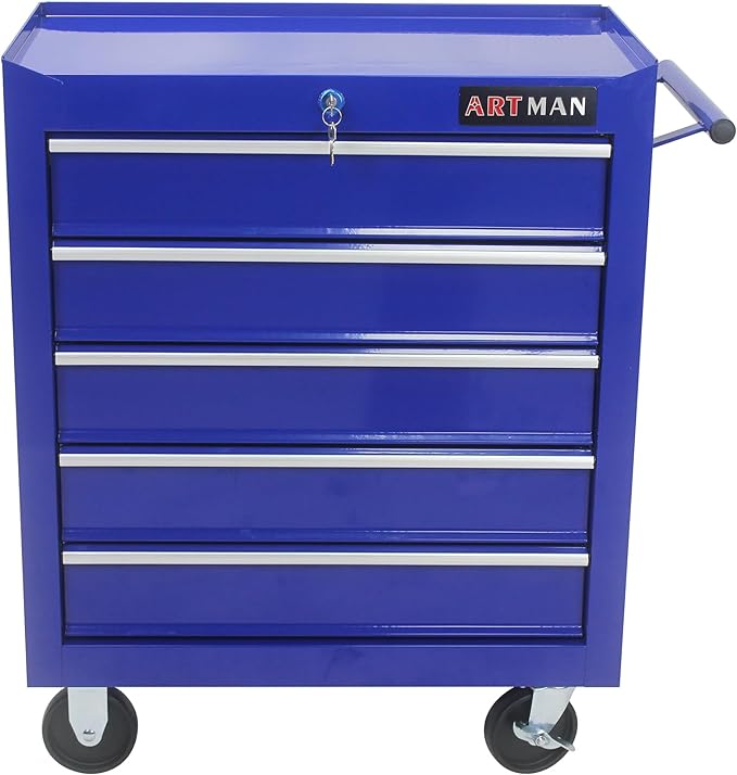 RYH 5 Drawers Rolling Tool Chest & Tool Box on Wheels | Heavy Duty Metal Cart with Ball Bearing Drawers | Fits US General Tool Box for Garage Storage (Blue, 5 Drawers£¨29.9 H ¡¿ 24.2 W ¡¿ 12.9 D)