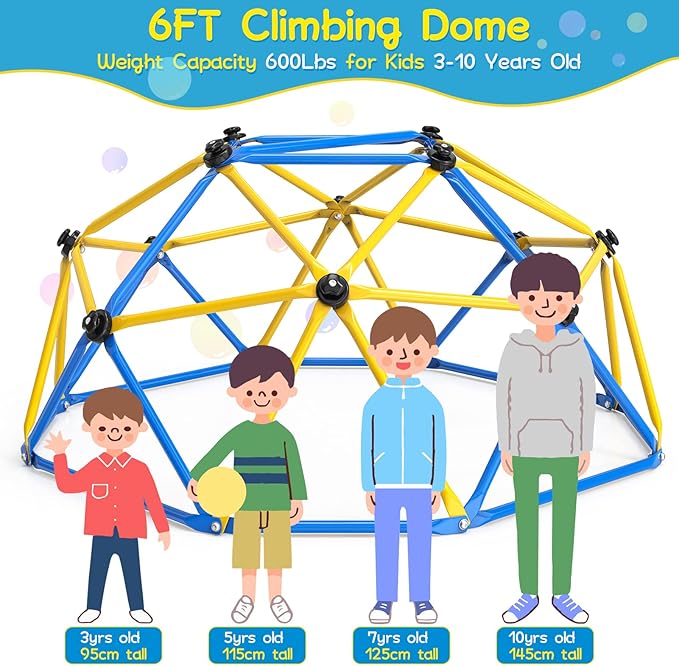GIKPAL Climbing Dome, Upgraded 6FT Geometric Dome Climber with Climbing Grip for Kids Indoor Outdoor Play Equipment, Supports 600LBS Jungle Gym Playground Backyard Play Centre, Easy Assembly