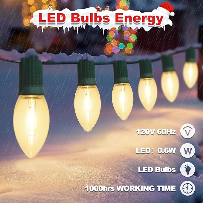60Ft C9 Led Christmas Pathway Lights Outdoor, 40 Warm White Bulbs Waterproof Connectable Extra Long Christmas Walkway Lights for Large Driveway, Yard, Lawn
