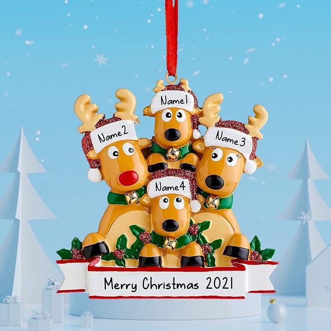 Personalized Christmas Ornaments 2023 Reindeer Family of 2/3/4/5/6/7/8 Deer Custom Christmas Ornaments with Names Customized New Year Keepsake Christmas Tree Decorations(Family of 2)