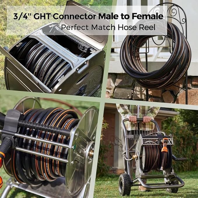 Giraffe Tools Leader Hose 12ft x 5/8, Custom Length, Heavy Duty, No Kink, Flexible, Rubber Garden Hose, Leakproof Water Hose with Male to Female Fittings, 600 Burst PSI
