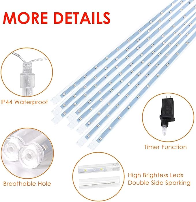 2 Pack Christmas Decorations Lights Outdoor, Extendable Meteor Shower Lights with Timer, Total 384LED 30cm 16 Tubes Indoor Outdoor Snow Cascading String Light for Xmas Party Yard Decor (Red and Green)