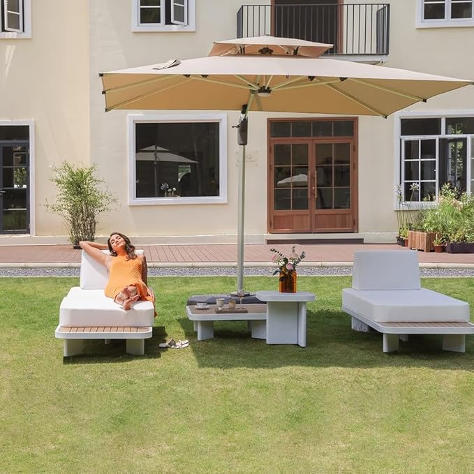 homary Outdoor Modular Sectional Sofa Set, Pool Lounge Chairs 5-Piece Outdoor Patio Conversation Sets with Waterproof Cushion and Coffee Tables(Without Umbrella) for Patio, Balcony, Garden, Pool