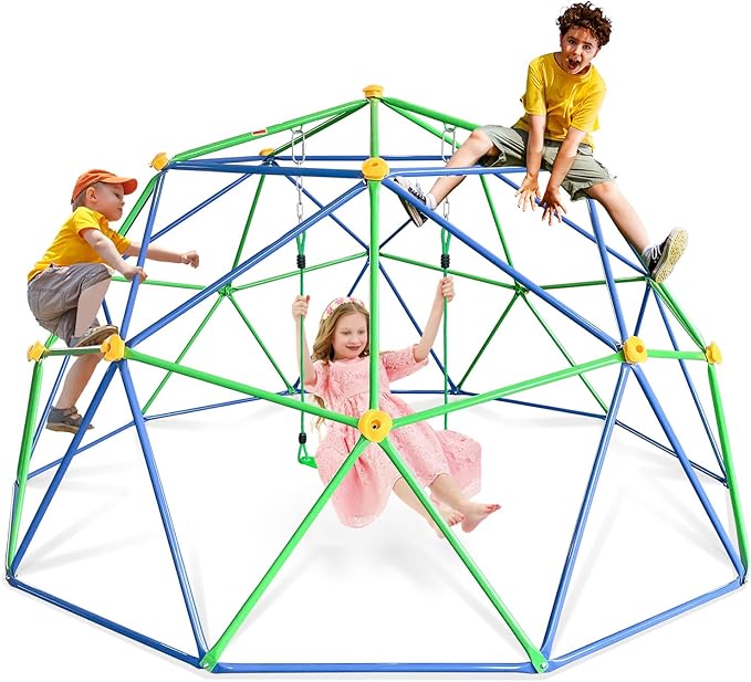 10FT Kids Climbing Dome - 800LB Capacity, UV & Rust Resistant, Geo Jungle Gym for Kids 3 to 8 Backyard, Much Easier Assembly, Blue+Green
