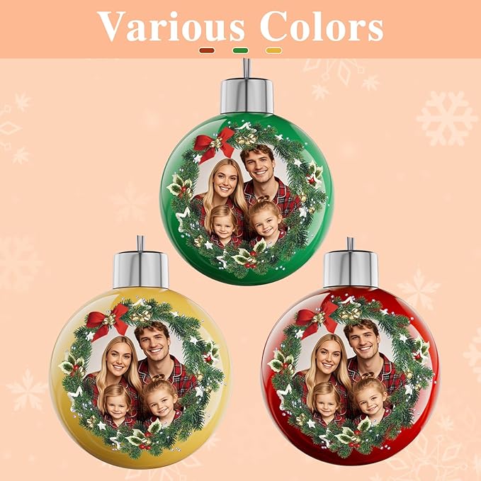 Bemaystar Personalized Photo Christmas Ornaments 2025 - Custom Christmas Ball Ornaments, Customized Ornament for Xmas Gifts for Mom Dad Kids Pets Friends