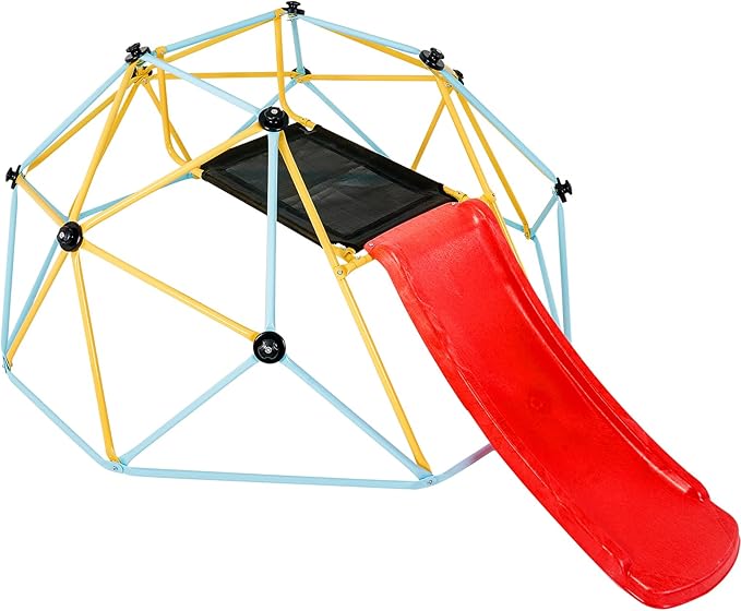 VEVOR Climbing Dome, 8FT Jungle Gym with Slide, Geometric Dome Climber Supports 600LBS and Easy Assembly for Kids 3 to 9 Years Old, with Climbing Grip, Outdoor and Indoor Play Equipment for Kids