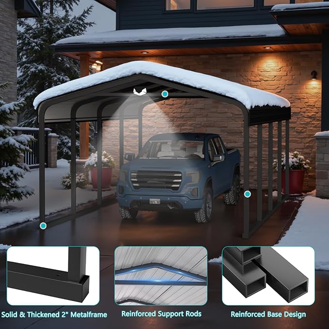 12x20 Metal Carport, Heavy Duty Car Carport Canopy, Galvanized Steel Roof Car Tent Garage, CarPorts with Removable Polyethylene Sidewalls