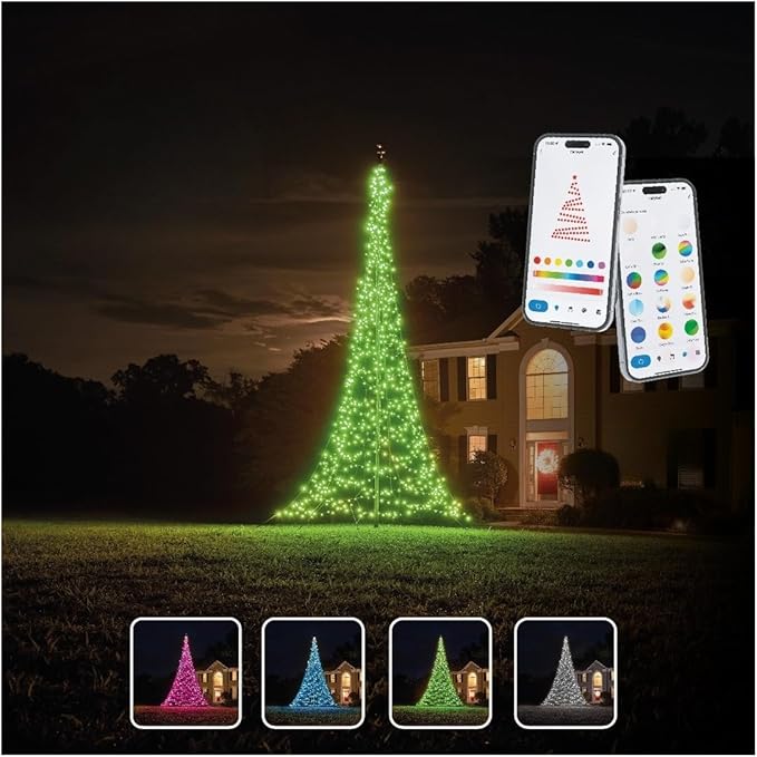 Fairybell - Flagpole LED Christmas Tree - Outdoor Christmas Decorations - Smart Magic - 864 LED Tree - 13ft - Suitable for Existing Flagpoles - Outdoor Lighting