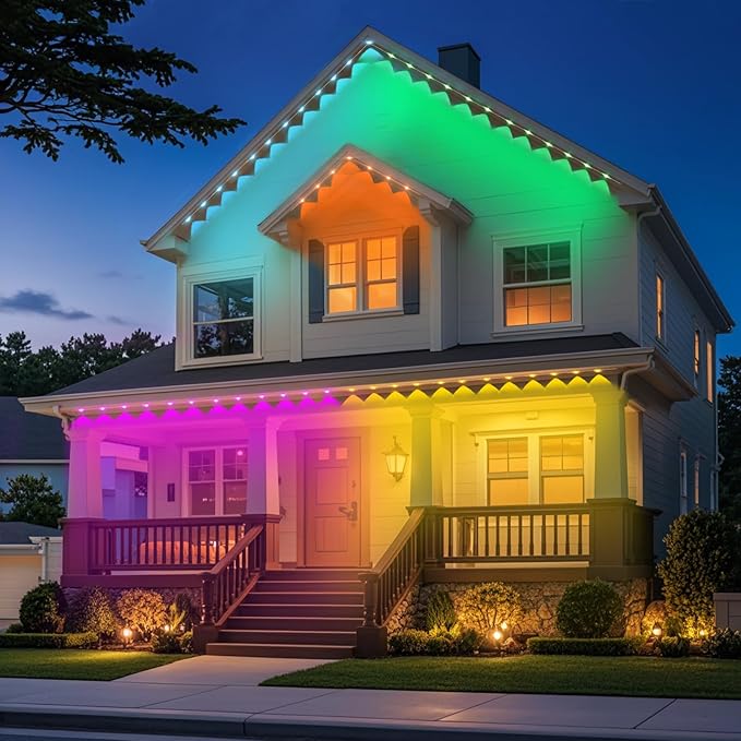 Permanent Outdoor Lights Pro, 50ft with 36 RGB LED Lights for Daily and Accent Lighting, IP65 Waterproof Smart Eaves String Lights with App & Remote, Rainbow Light for Halloween,Christmas -50FT