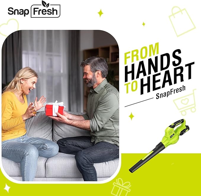 SnapFresh 20V Cordless Electric Leaf Blower - Lightweight with 2.0Ah Battery & Fast Charger, 2 Speed Modes for Lawn, Patio, Yard & Sidewalk Care
