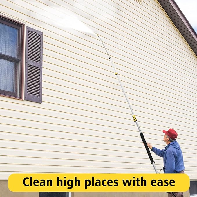 janz Aluminum 24 FT Telescoping Pressure Washer Wand with Pressure Washer Extension Wand,Gutter Cleaner Attachment, 5 Spray Nozzle Tips, 2 Hose Inlet Adapters and Support Harness