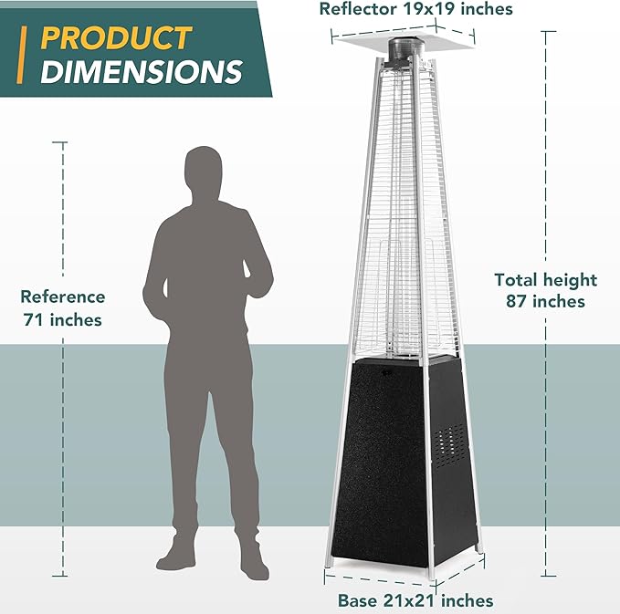 Pamapic Pool Heater Patio Heater, Pyramid 48,000 BTU Portable Heater with Patio Cover, 87 Propane Outdoor Heaters for Patio, Backyard, Balcony with Wheels(Hammered Gray)