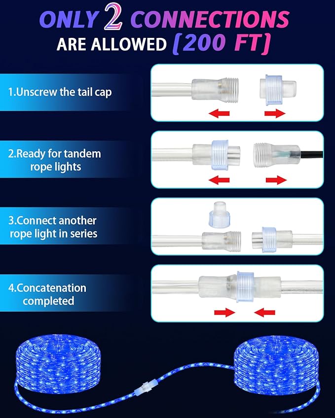 100ft 1080 LED Rope Lights Christmas Outdoor Waterproof, Flexible Connectable Tube Lights with 8 Modes, String Lights Decorative Lighting for Garden Patio Tree Bedroom Xmas Decor(Blue)