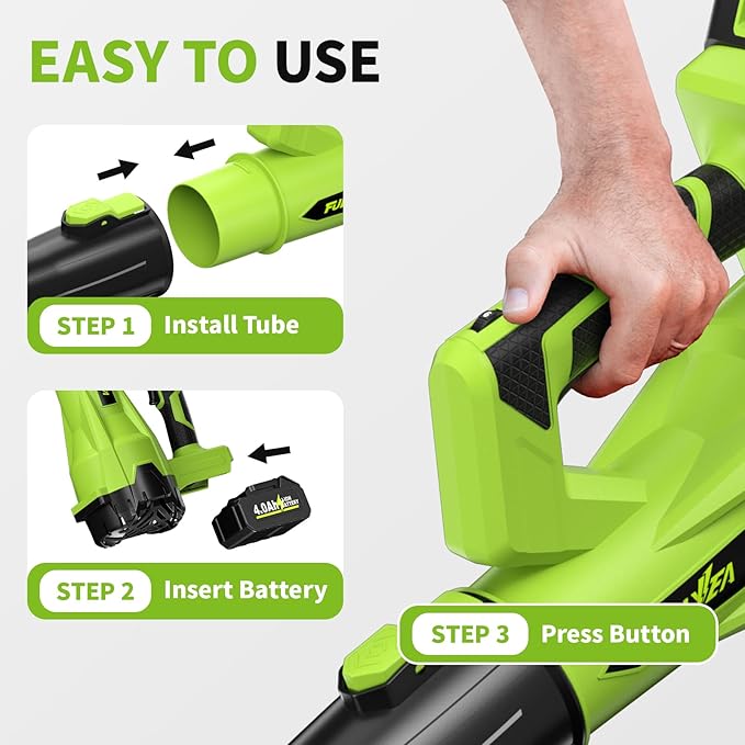 Cordless Leaf Blower 650CFM/180MPH, 21V Electric Leaf Blower with 3 Tubes & 2 x 4.0Ah Batteries, 6 Speed Modes, Battery Powered Leaf Blowers for Cleaning Patio, Yard, Garage, Lawn (Green)