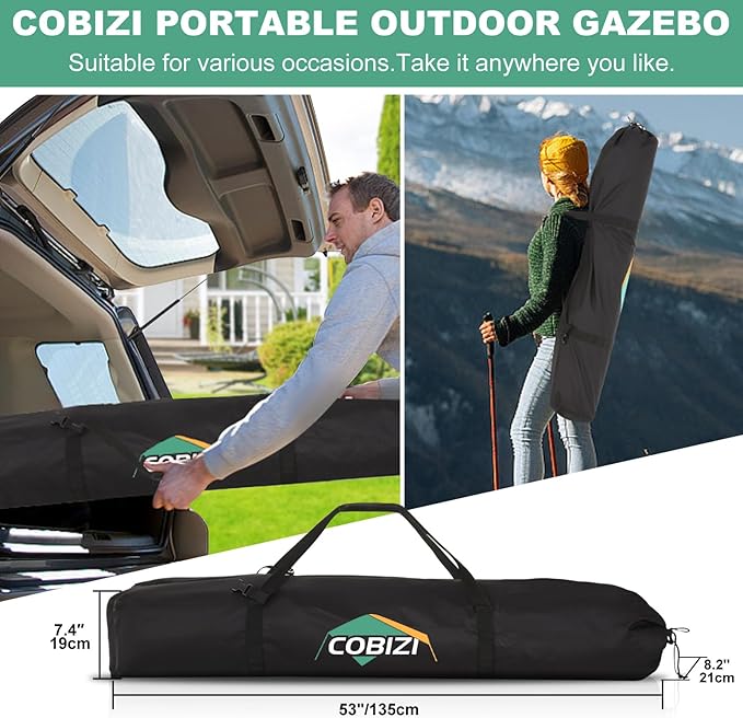 COBIZI 6x6 Pop up Gazebo Tent, Ez up Waterproof Screen Tent Screen House, Portable Outdoor Canopy Sun Shelter with Carry Bag & Ground Stakes for Camping, Garden and Picnics, Brown(Upgraded 2.0)
