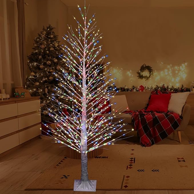 7FT Lighted Birch Tree 1000 LED Multicolor Light with Twinkle Lights, Twinkling or Steady Function for Selected, LED Christmas Tree with Lights for Indoor Outdoor Christmas Decoration
