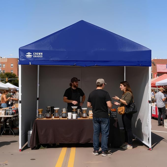CROWN SHADES 10X10 Comercial Instant Canopy Pop Up Tent with Center Lock (10x10 with 4 Sidewalls, Navy Blue)