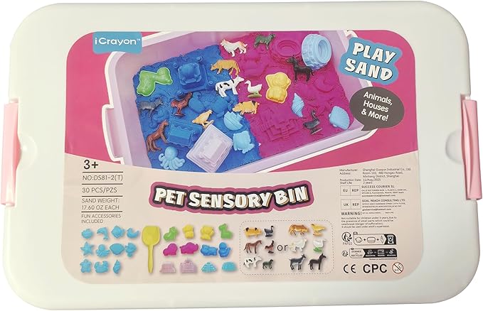 Pet Sensory Bin, Animal Sandbox for Toddlers, 30 PCS Play Sandbox with Lid, Preschool Learning Activities Gifts for Boys Girls Age 3+