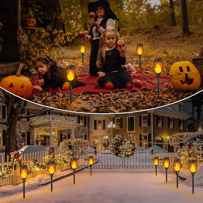 IkeeRuic Solar Lights Outdoor, Solar Torch Light with Flickering Flame for Halloween Decor, Solar Garden Lights, Waterproof Outdoor Lighting, Flame Torches for Outside Patio Pathway Yard Decorations