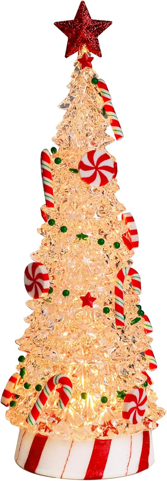 Small Christmas Tree Candy Tree 13 Inch Tabletop Christmas Tree Vintage Christmas Decoration Battery Operated Mini Transparent Christmas Acrylic Tree with LED Lights