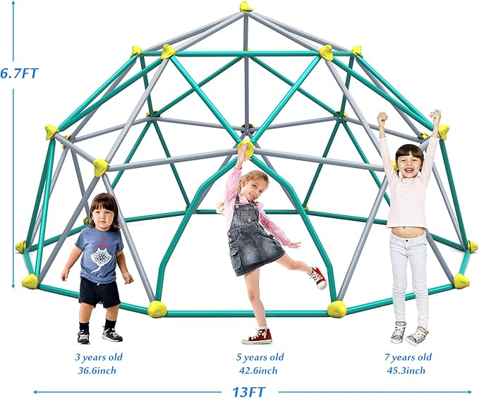 13ft Climbing Dome, Geometric Dome Climber Play Center, Kids Climbing Dome Tower, Rust & UV Resistant Steel Supporting 1000 LBS, Green + Silver