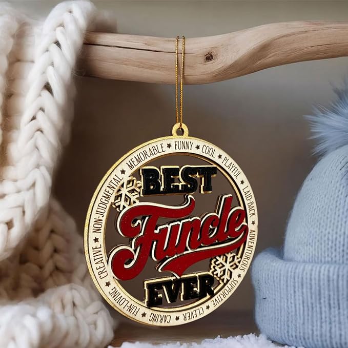 Best Funcle Ever Christmas Ornament – Wooden Christmas Tree Hanging Decoration for Uncle – Funny for Uncle, Cool Funcle Gift Idea, Rustic Farmhouse Christmas Ornament