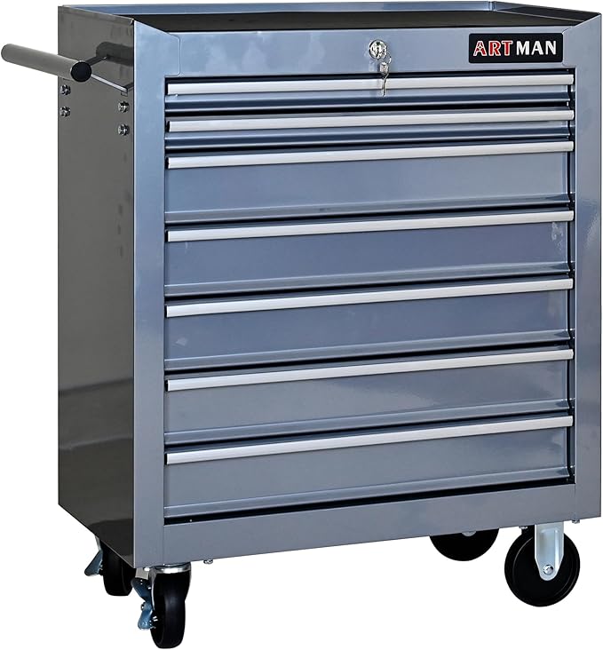 RYH 7 Drawers Rolling Tool Chest & Tool Box on Wheels | Heavy Duty Metal Cart with Ball Bearing Drawers | Fits US General Tool Box for Garage Storage (Silver, 7 Drawers£¨29.9 H ¡¿ 24.2 W ¡¿ 12.9 D)