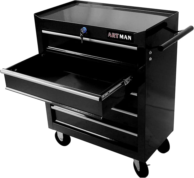 RYH 5Drawers Rolling Tool Chest & Tool Box on Wheels | Heavy Duty Metal Cart with Ball Bearing Drawers | Fits US General Tool Box for Garage Storage (Black, 5 Drawers£¨29.9 H ¡¿ 24.2 W ¡¿ 12.9 D)