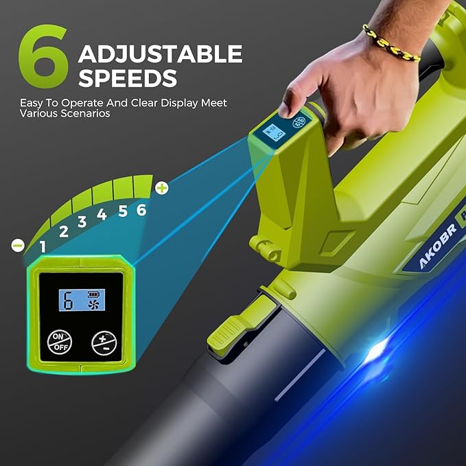 Cordless Leaf Blower with Battery and Charger£¬540 CFM/170 MPH,Battery Powered with 2 x 6.0Ah Batteries,6-Speed & Turbo Mode,Lightweight for Lawn Care,Patio,Leaves,Dust,and Snow Removal,Green