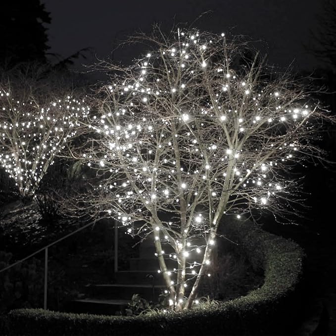 OZS 2PK 240LED Solar Sring Lights Outdoor Waterproof, Solar Christmas Lights for Outside, Green Wire Tree Electric Holiday Light with 8 Lighting Modes for Christmas Decorations(Cool White)