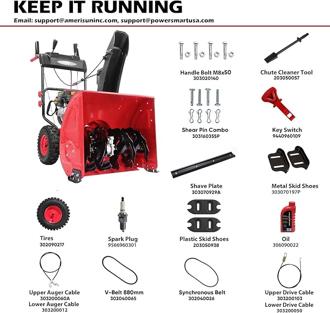 PowerSmart 24-Inch Two-Stage Self-Propelled Gas Snow Blower with 212cc Engine, Electric Start, 6 Forward/2 Reverse Speeds, and LED Lights
