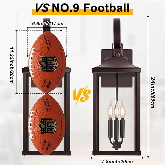 2 Packs 24" Extra Large 3-Light Outside Wall Light Fixture, Oil Rubbed Bronze Outdoor Porch Lantern Wall Mounted, Waterproof Modern Brown Outside Wall Sconce Coach Lamp for House, E12
