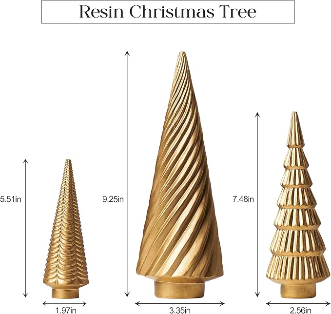 Spiral Resin Christmas Tree Decorations, 3 PCS Tabletop Small Christmas Trees for Desk Decor, Small Fake Christmas Tree, Gold Home Decor, Xmas Table Centerpieces Winter Mantel Decor