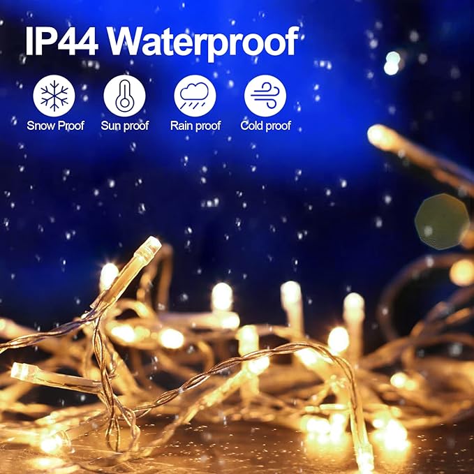 200 FT 500 LED Christmas Lights Outdoor Fairy Lights Plug In Extra Long String Lights Clear Wire Waterproof 8 Modes Timer for Outside House Tree Garden Yard Wedding Party Decorations-Warm White