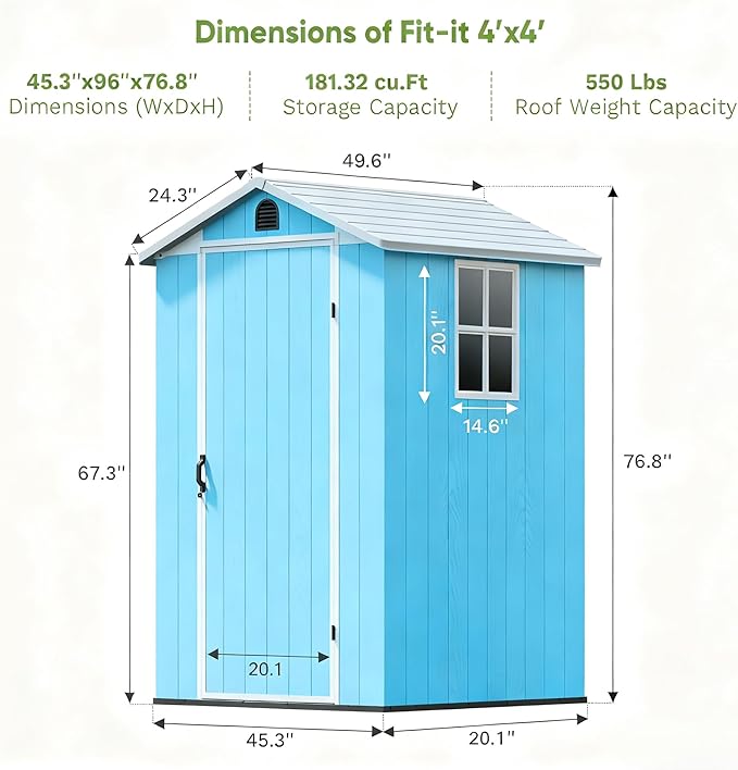Patiowell 4 x 6 Resin Storage Shed, Blue Outdoor Plastic Garden Shed with Lockable Door & Window, Easy Assembly Tool Shed for Backyard