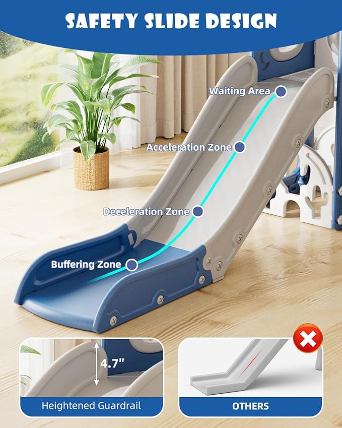 XJD 7 in 1 Toddler Slide, Kids Indoor Slide for Toddlers 12 to 36 Months, New Upgrade with Golf, Basketball Hoop for Indoor Outdoor Playset, Birthday Gifts for Toddler (Blue Gley)