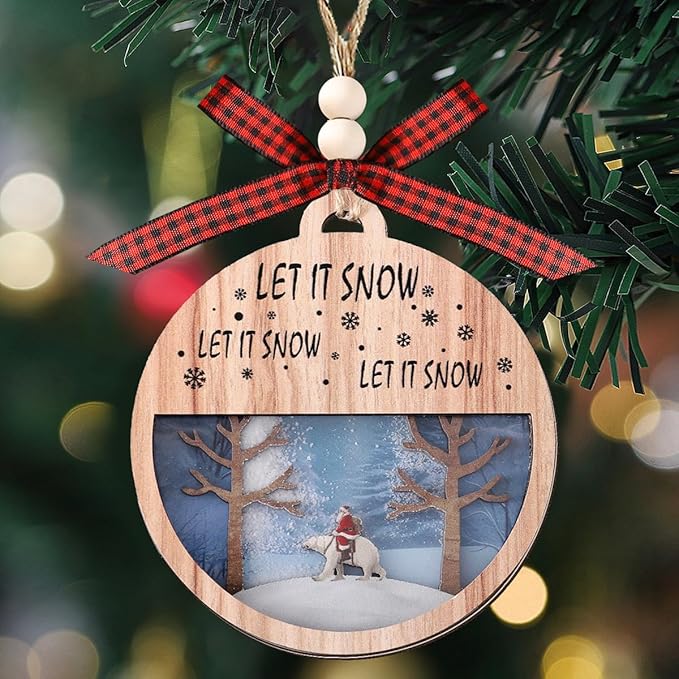 Tesuivra Christmas Tree Decorations Personality - Funny Brown Hanging Ornaments Set - Wooden Bear Santa Snowmen Home Indoor Decor - Uncommon Red and White Themed Xmas Ornaments for Holiday Decorating