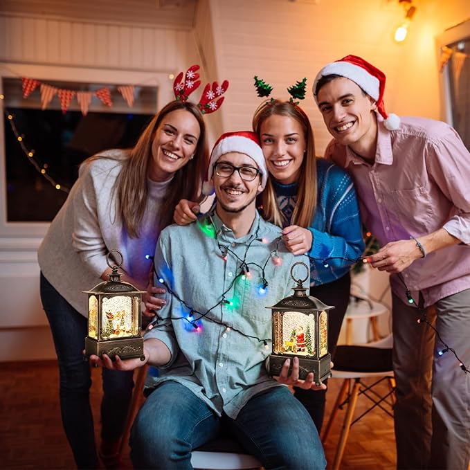 Christmas Decorations Christmas Snow Globe Glittering Lantern with Music & Timer, Christmas Lanterns USB Lined/Battery Operated Lighted Lantern for Decoration Gifts