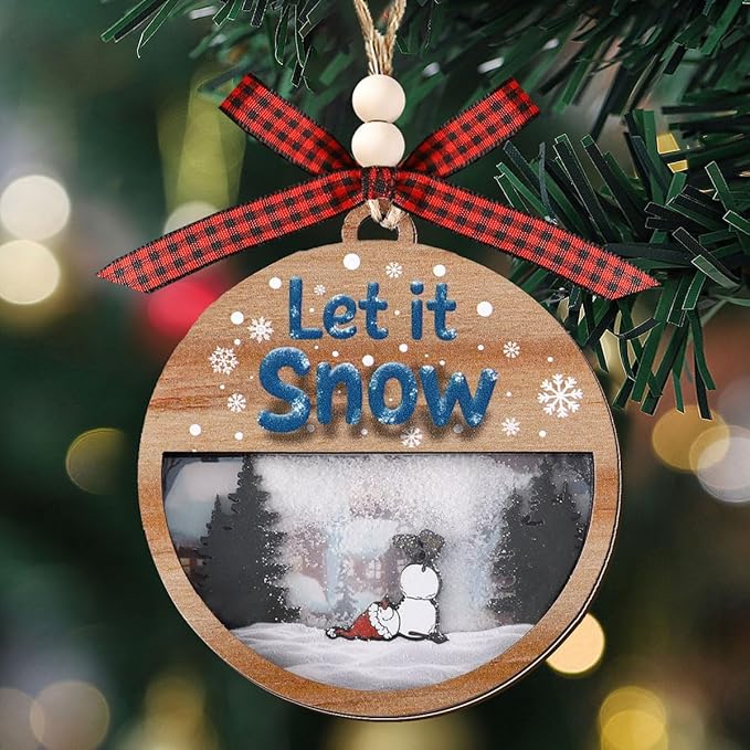 Tesuivra Christmas Tree Decorations Personality - Funny Brown Hanging Ornaments Set - Wooden Bear Santa Snowmen Home Indoor Decor - Uncommon Red and White Themed Xmas Ornaments for Holiday Decorating