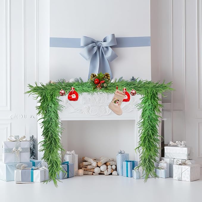 Christmas Garland 2pcs 6Ft Norfolk Pine Garlands for Mantle Decor, Artificial Greenery Garland for Fireplace, Table, Wall, Indoor Outdoor Christmas Decoration