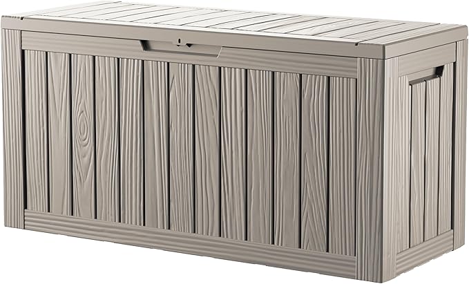 Mersco 80 Gallon Double-Wall Resin Deck Box - Lockable Waterproof Outdoor Storage Box, 515lbs Capacity & Doubles as Seating for Patio Furniture - Garden Tools, Pool Accessories (Grey)