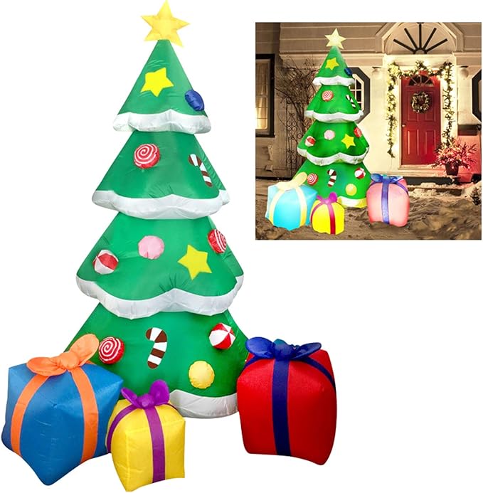 Joiedomi 7 FT Christmas Tree Inflatables Outdoor Decoration, Giant Christmas Inflatable Tree with 3 Gift Boxes with Build-in LEDs for Blow Up Xmas Decoration, Indoor Outdoor Yard Garden Lawn Décor