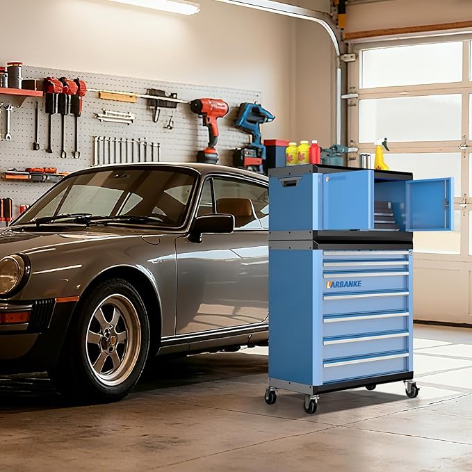 LARBANKE Heavy-Duty Lockable Double-Door Tool Box with Multifunctional Countertop,Portable Tool Box with Connecting Holes for Expansion,Durable Construction for Garage,Workshop,Warehouse Organization