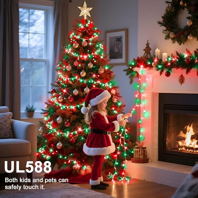 114 FT 350 LED String Lights Outdoor Indoor, Christams String Lights Waterproof 8 Modes & Timer, Fairy Lights Plug in for Bedroom, Weeding, Patio, Party, Holiday,Christmas Decor(Red+Green)