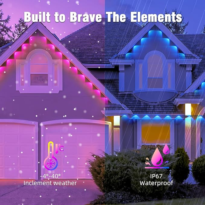 Permanent Outdoor Lights,50ft Smart RGB LED Outdoor Light Strip with Remote APP Control,IP67 Waterproof Christmas Fairy Lights for Christmas Decor,Halloween,Holiday,Party, House Outside Decor